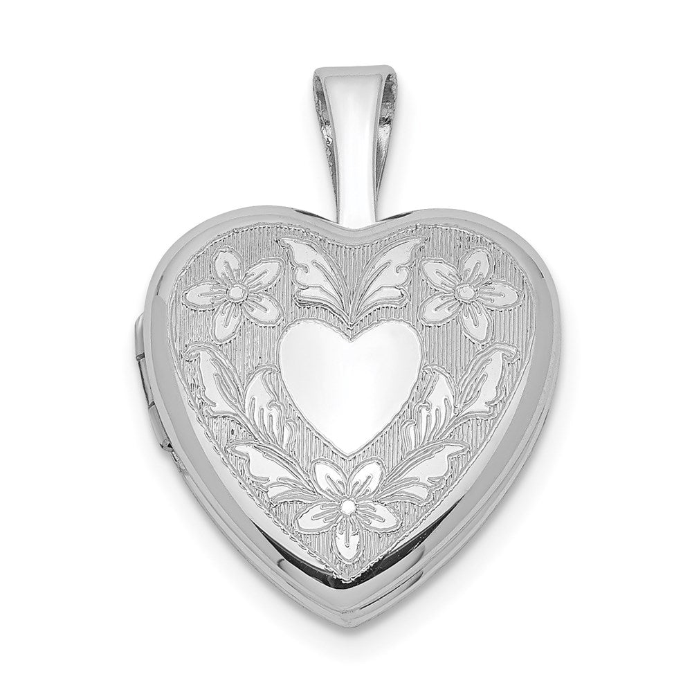 Sterling Silver Rhodium-plated Floral Heart Wings Heart Locket