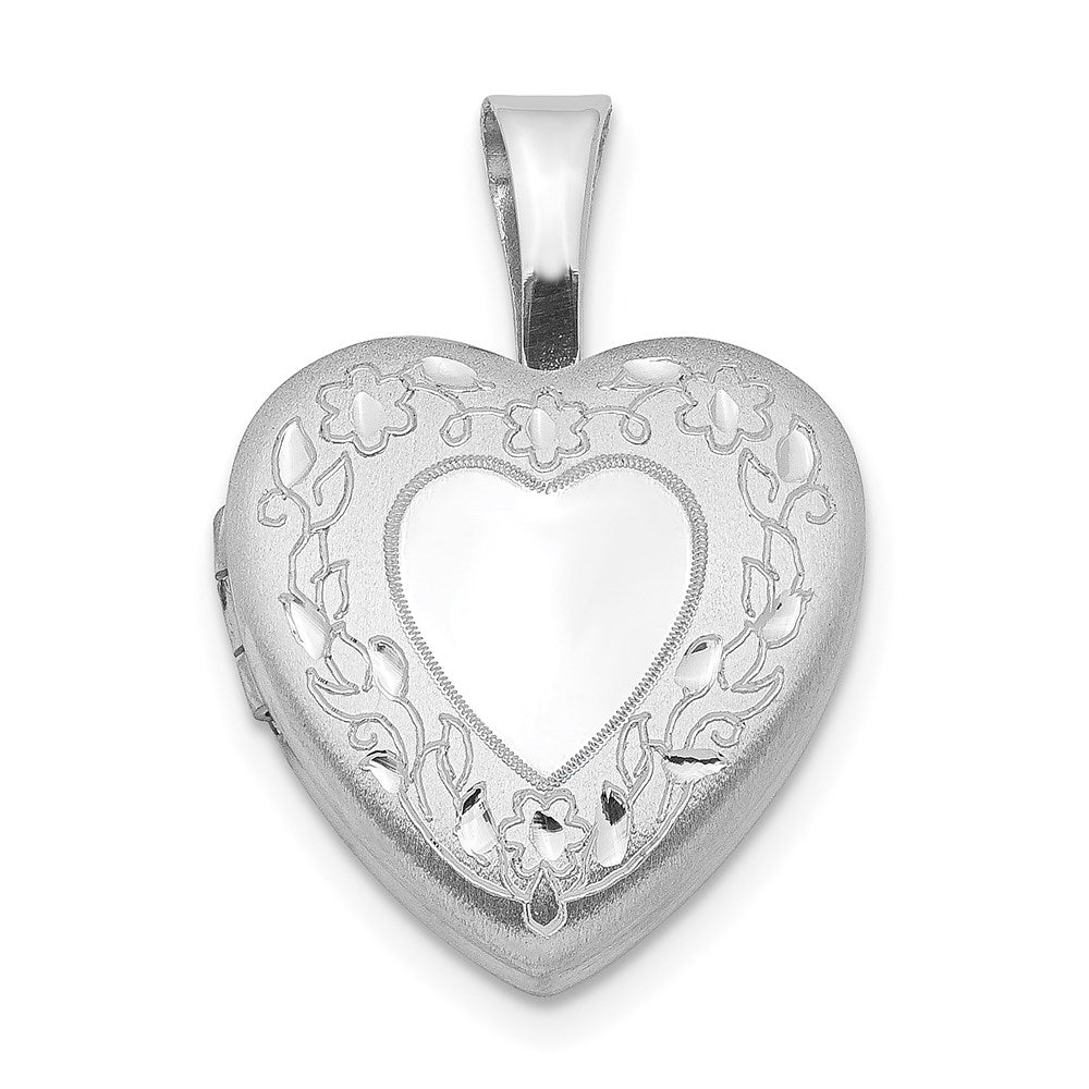 Sterling Silver Rhodium-plated Flower Border Heart Locket