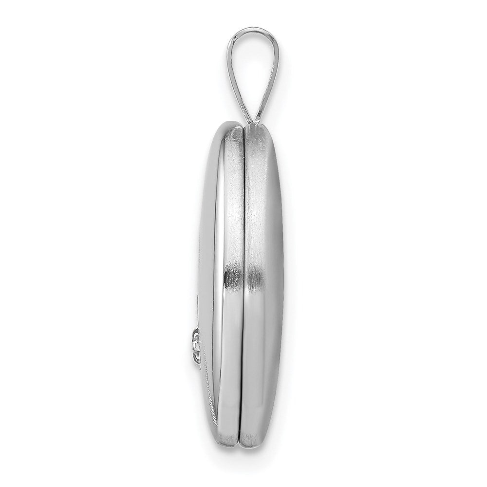 Sterling Silver Rhodium-plated Diamond Polished/Satin Star Oval Locket