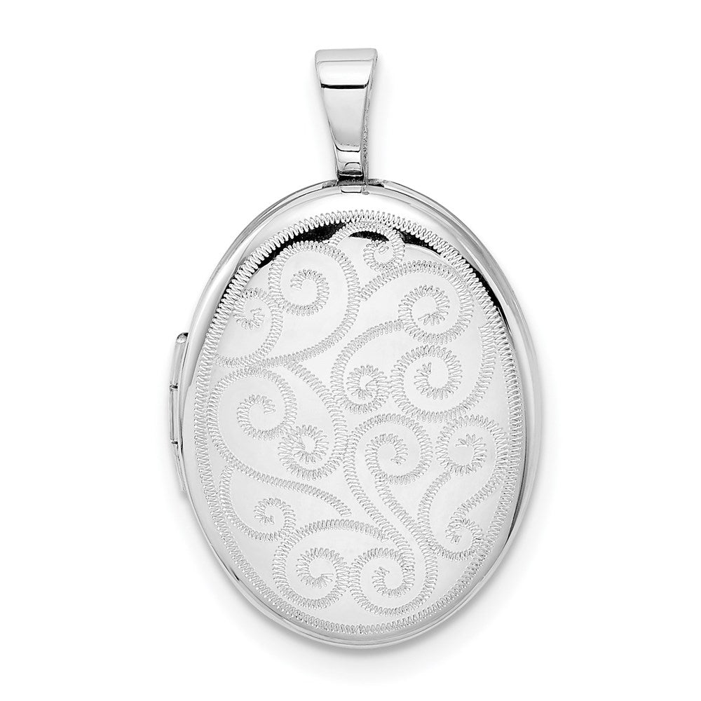 Sterling Silver Rhodium-plated Swirl Oval Locket