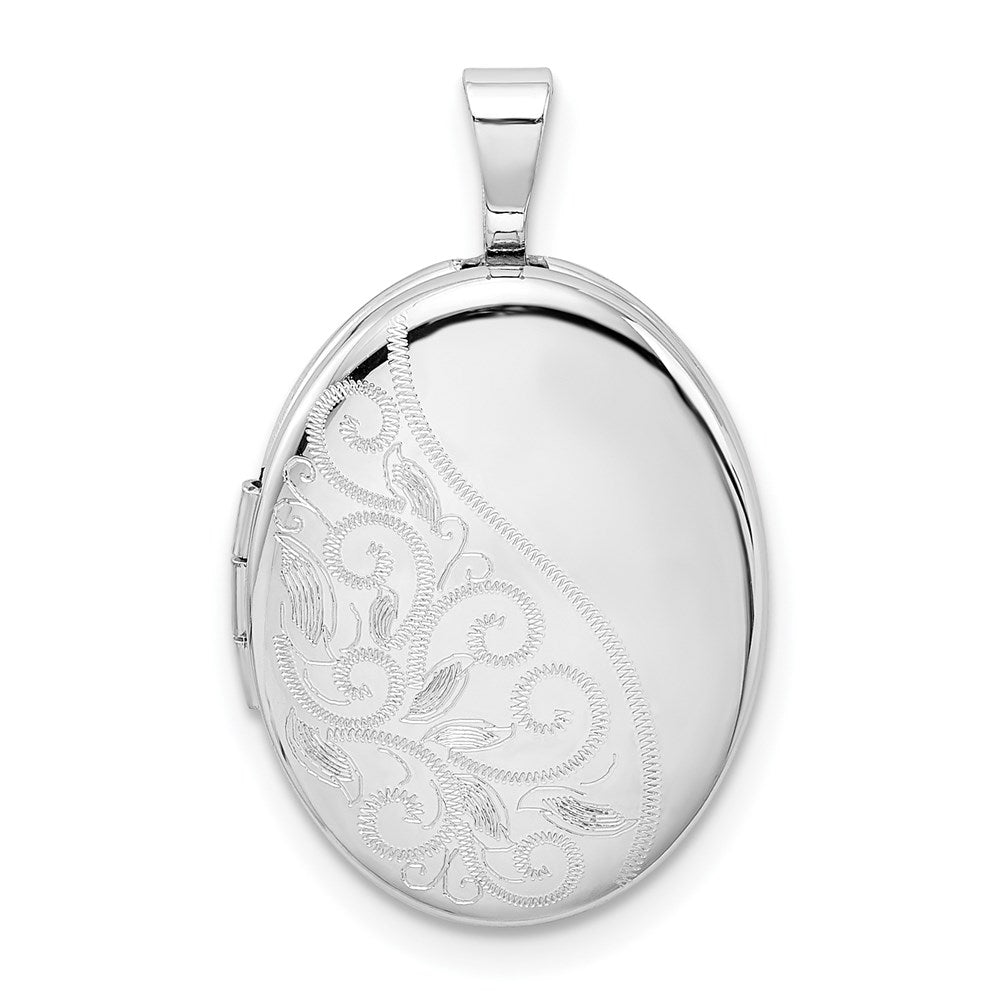 Sterling Silver Rhodium-plated Swirls Oval Locket