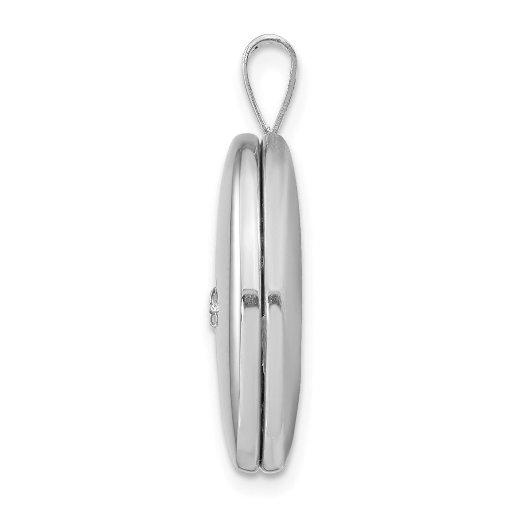 Sterling Silver Rhodium-plated & Diamond Polished Oval Locket