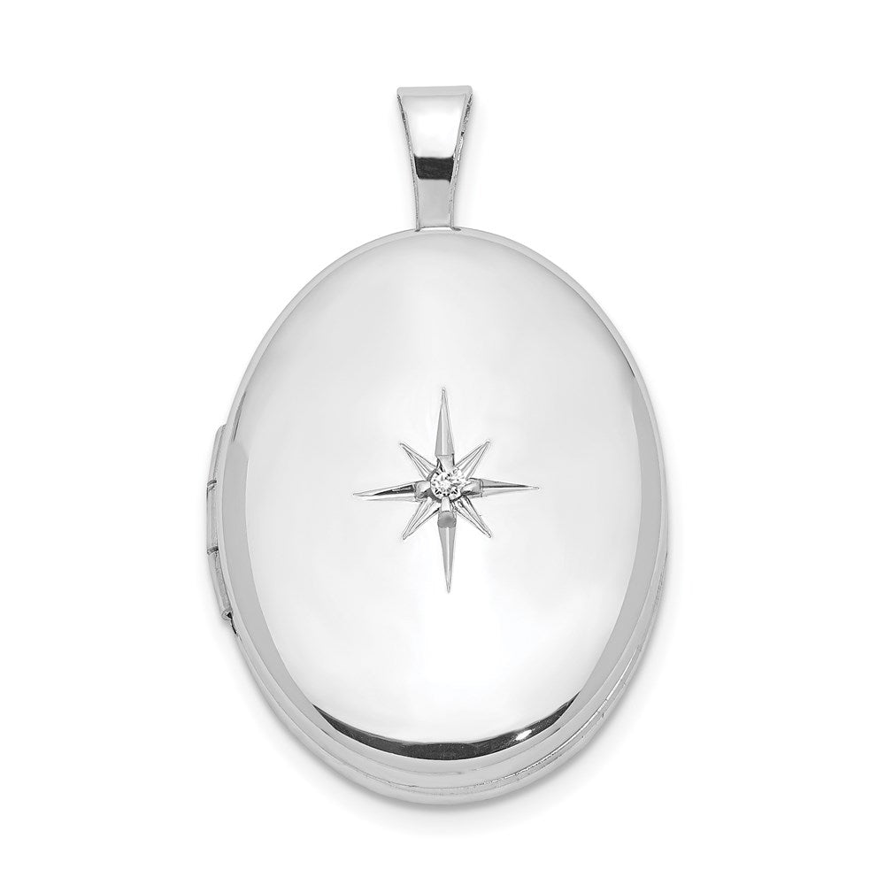 Sterling Silver Rhodium-plated & Diamond Polished Oval Locket