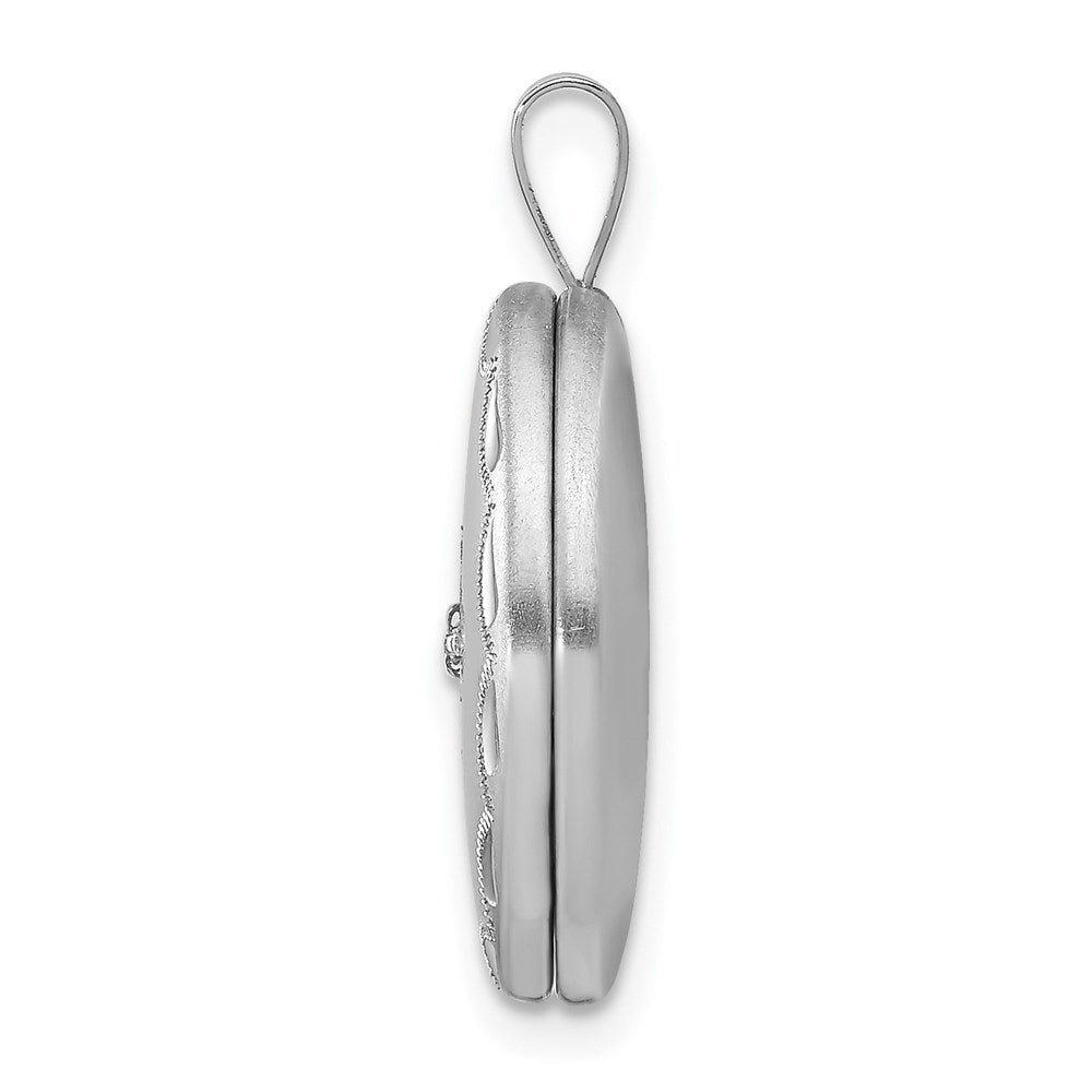 Sterling Silver Rhodium-plated & Diamond Side Scallops Oval Locket
