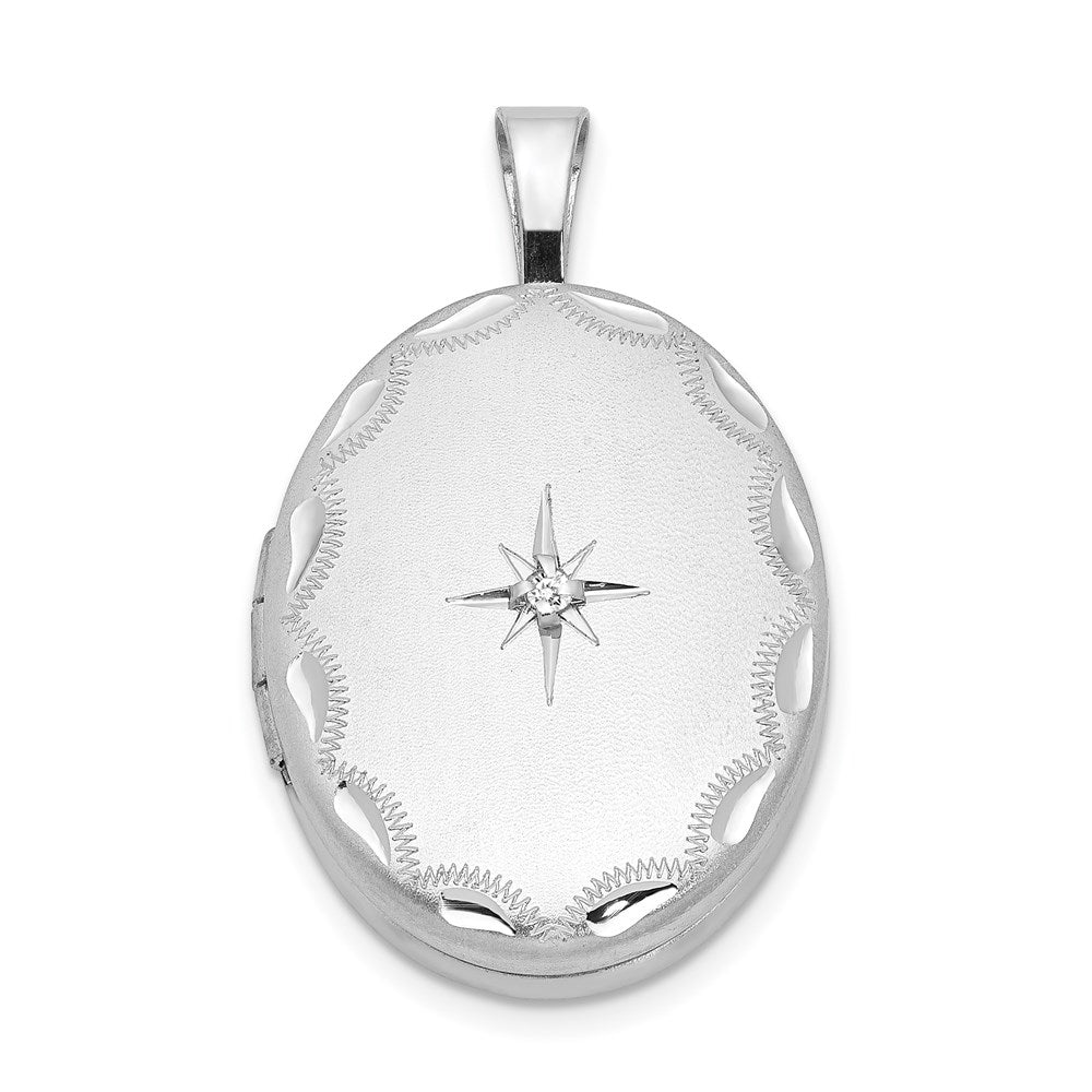 Sterling Silver Rhodium-plated & Diamond Side Scallops Oval Locket