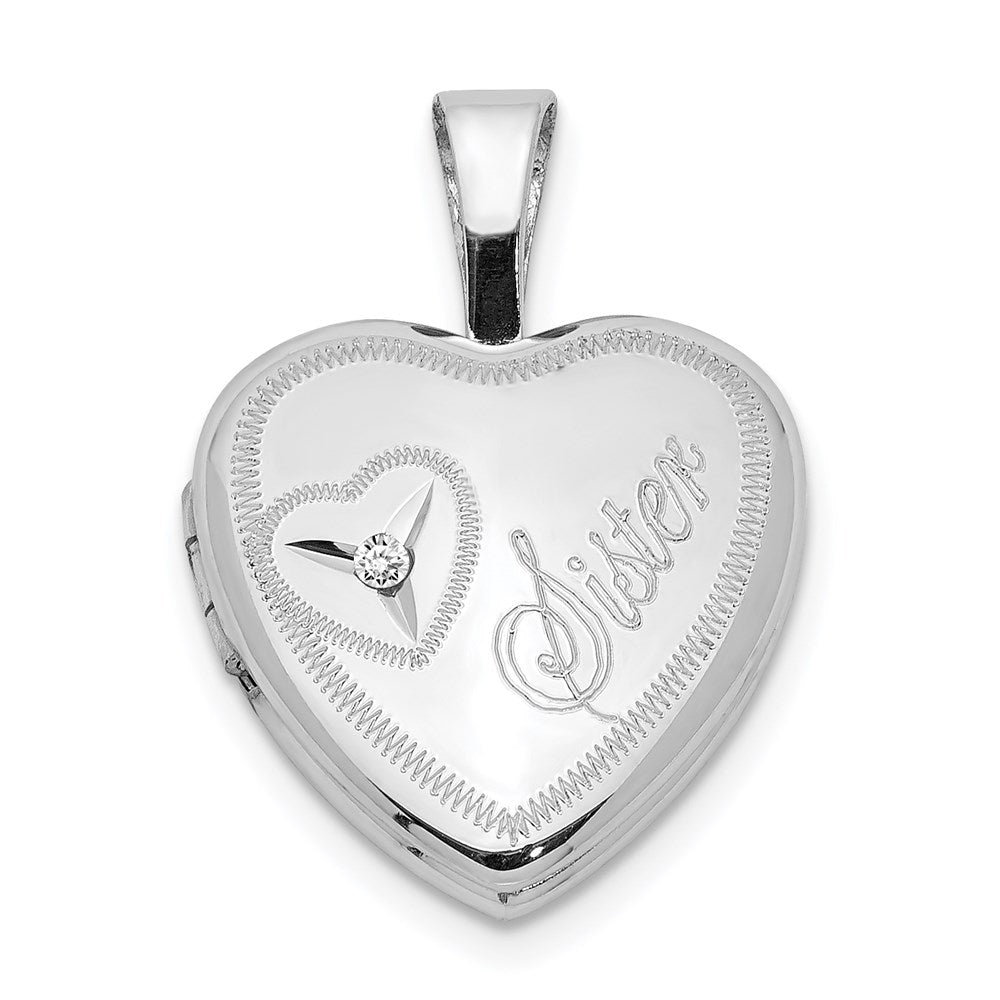 Sterling Silver Rhodium-plated & Diamond Sister Heart Heart Locket