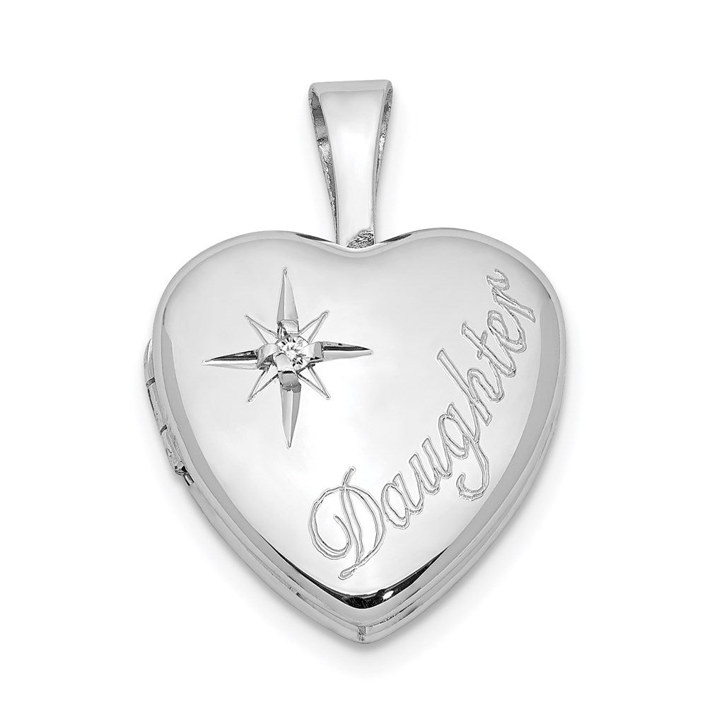 Sterling Silver Rhodium-plated Diamond Star and Daughter Heart Locket