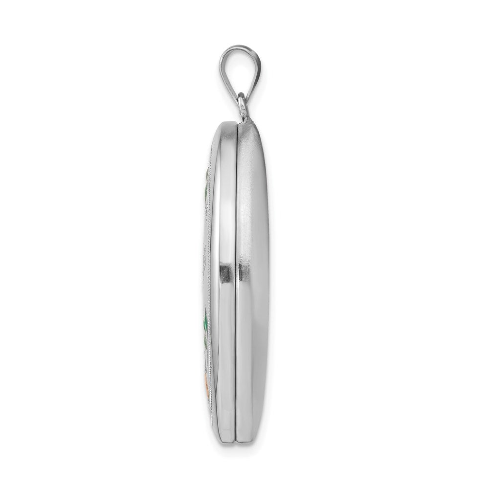 Sterling Silver Rhod-plated Enameled Floral Grandma Oval Locket