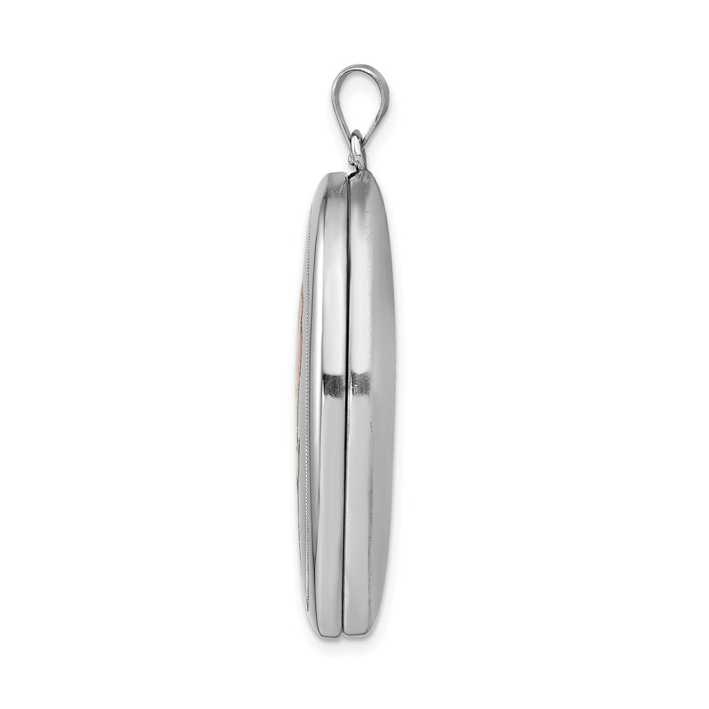 Sterling Silver Rhod-plated Satin & Polished Enamel Rose Oval Locket