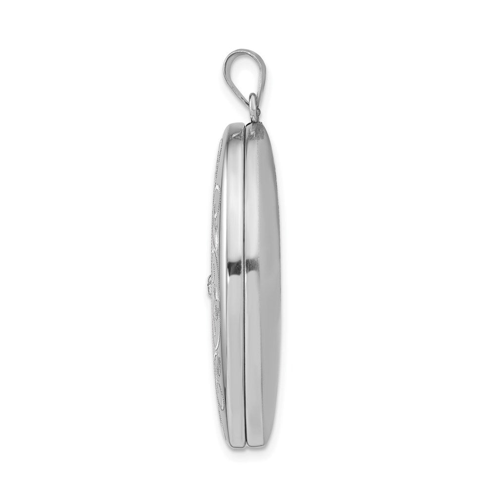 Sterling Silver Rhodium-plated & Diamond w/ Swirl Border Oval Locket
