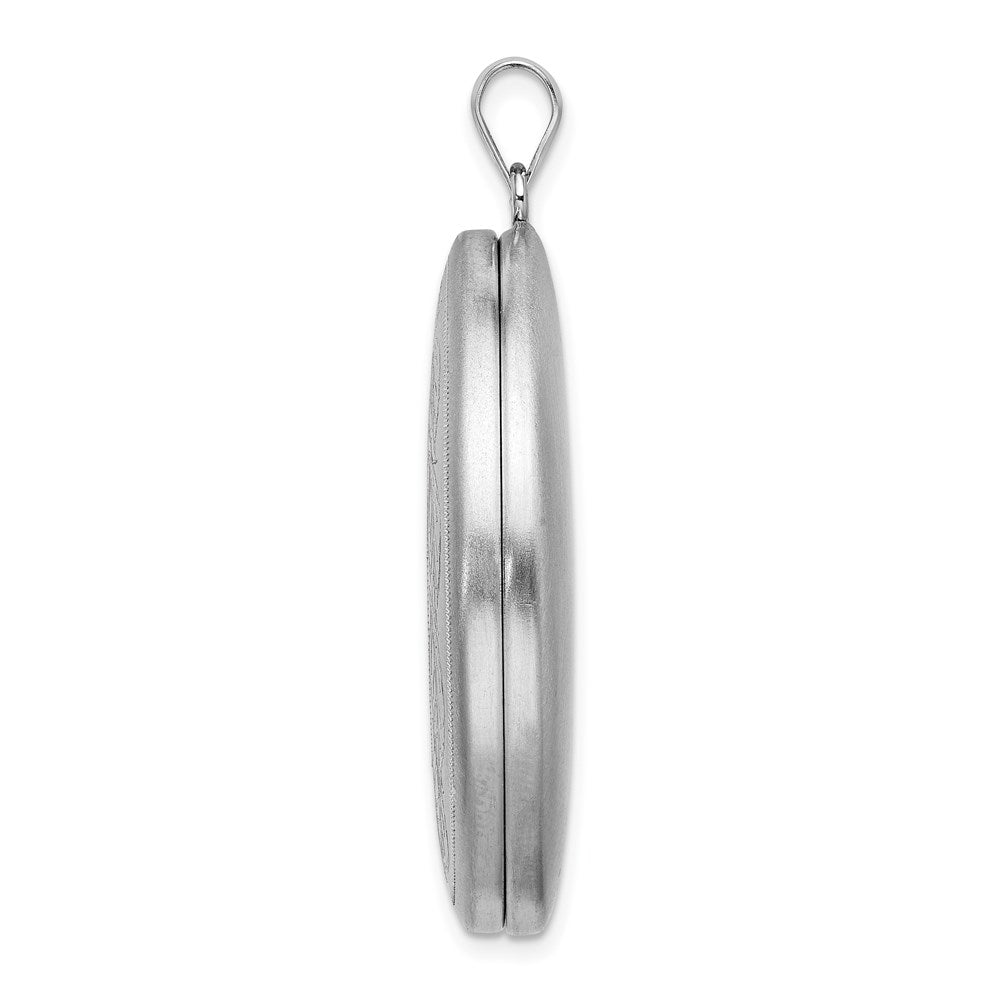 Sterling Silver Rhod-plated Polished/ Satin Leaves Border Oval Locket