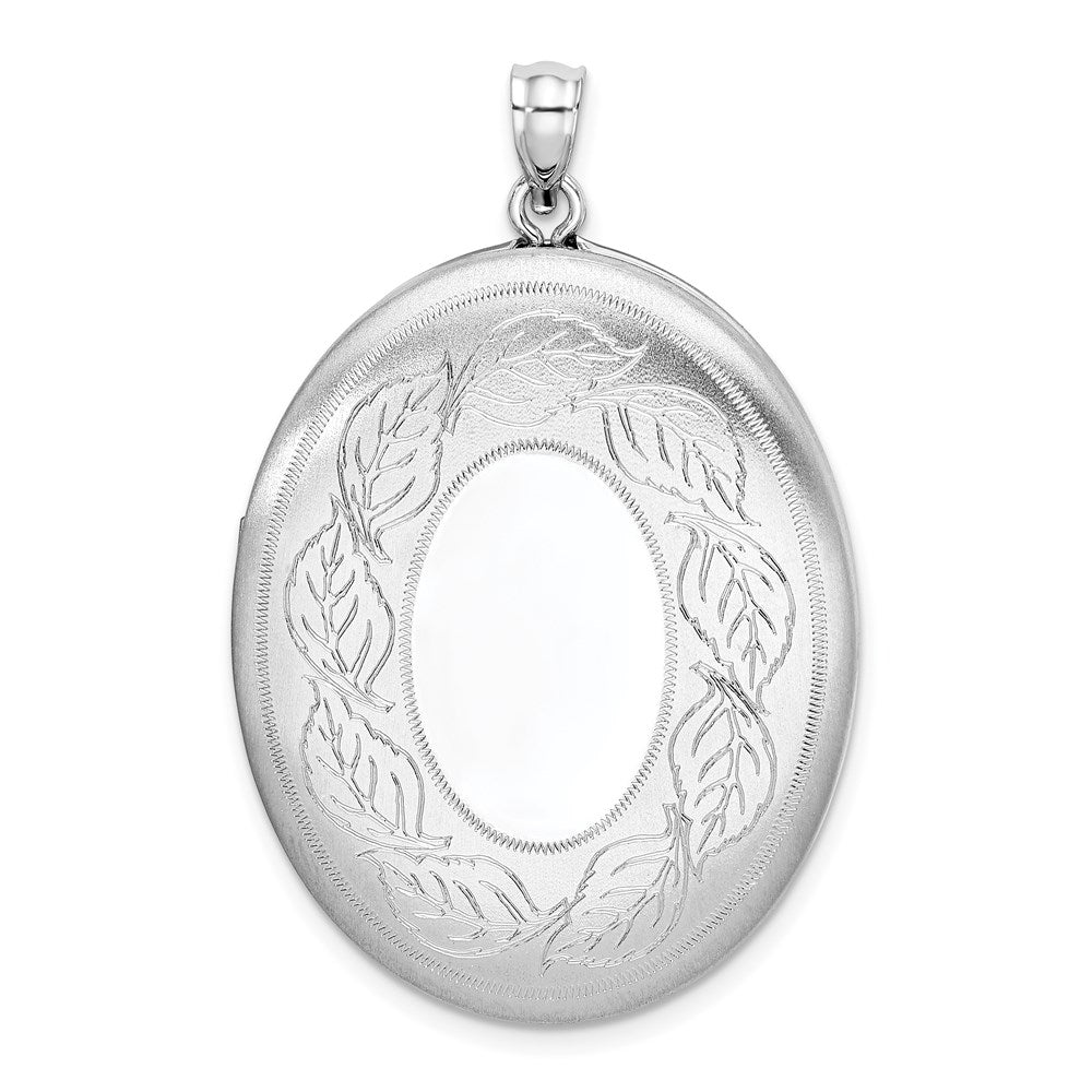 Sterling Silver Rhod-plated Polished/ Satin Leaves Border Oval Locket