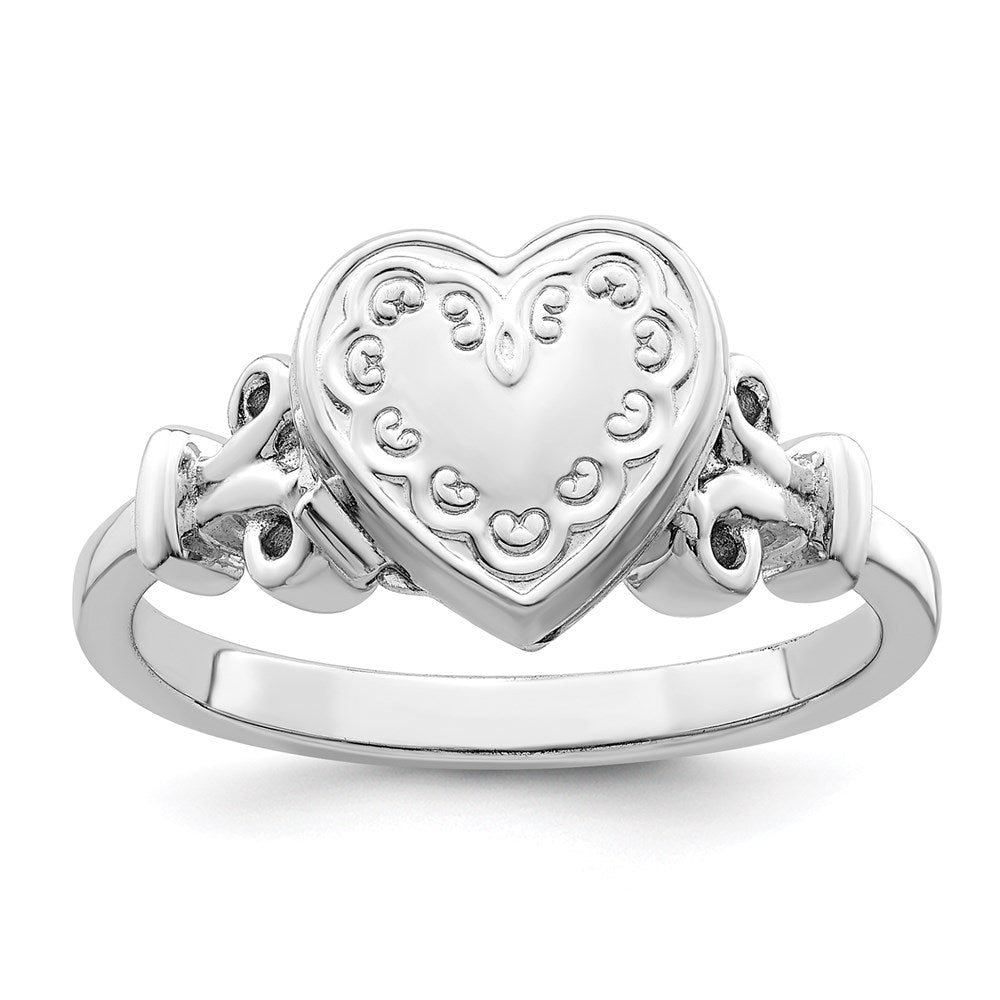 Sterling Silver Rhodium-plated Heart Locket Size 8 Ring