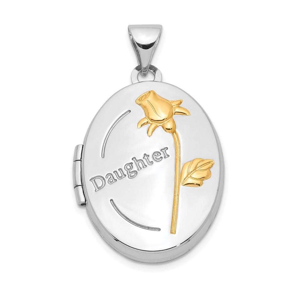 Sterling Silver Rhodium & Gold-plated Rose Daughter Oval Locket