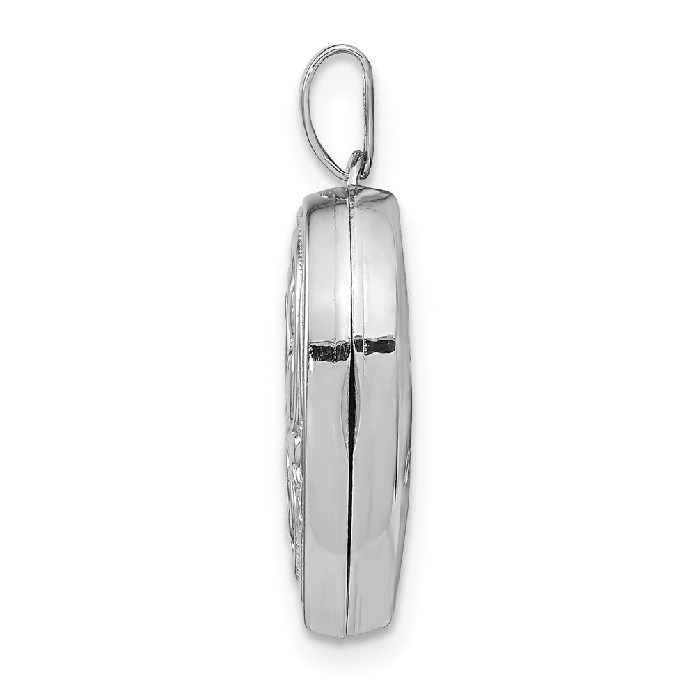 Sterling Silver Rhodium-plated Scroll Design Heart Locket