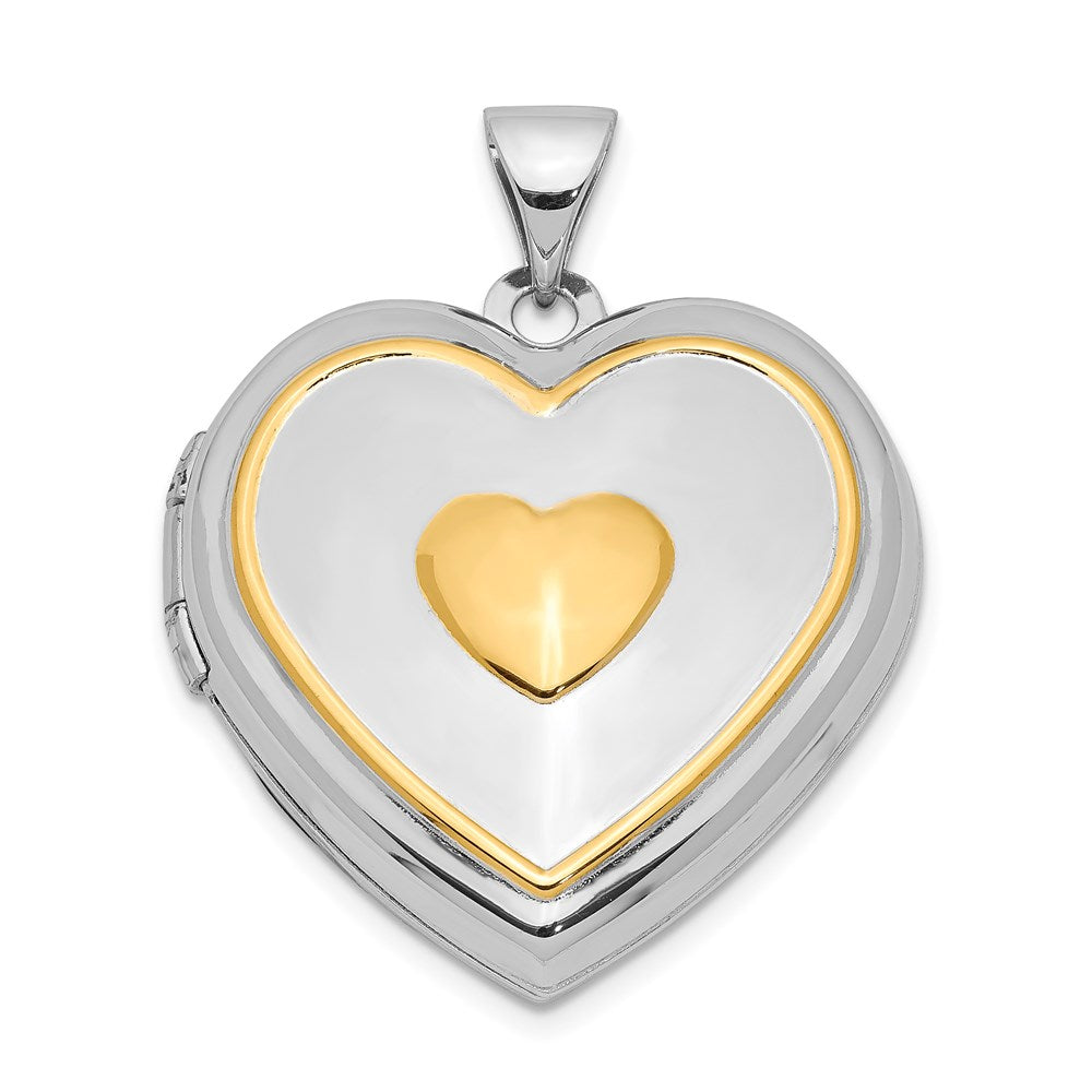 Sterling Silver Rhodium & Gold-plated w/ Key Charm Inside Heart Locket