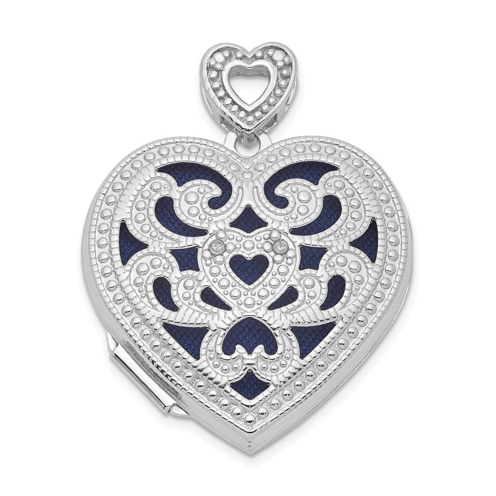 Sterling Silver Rhodium-plated w/ Diamond Vintage Heart Locket