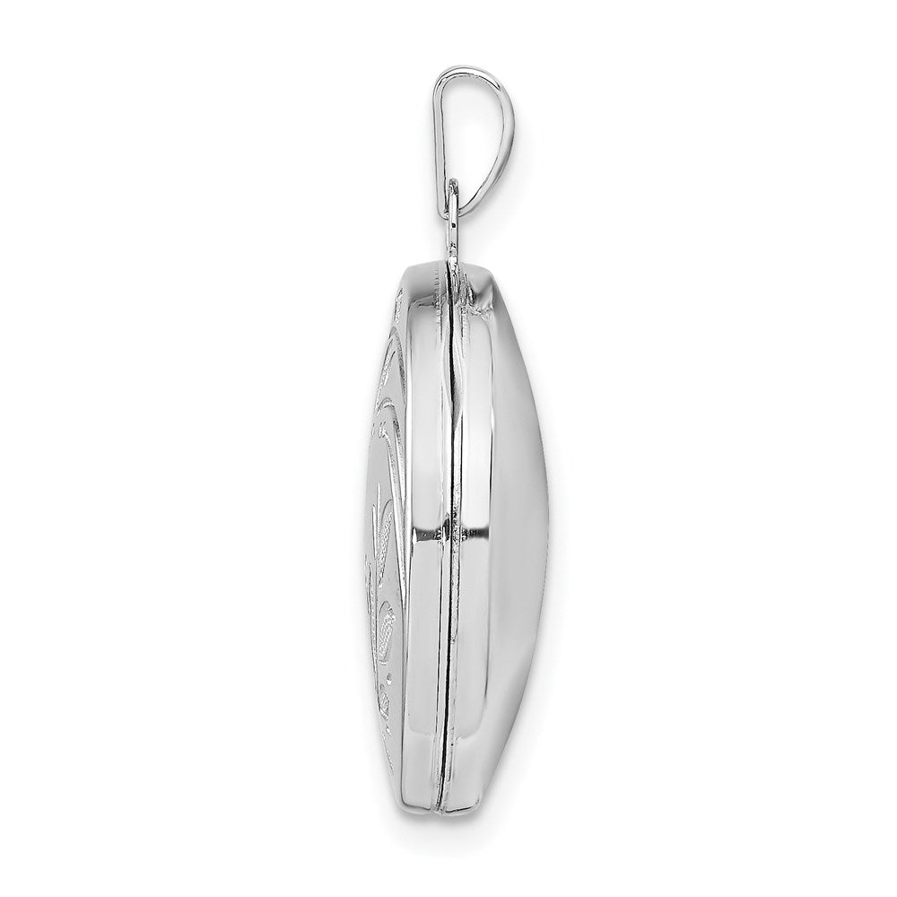 Sterling Silver Rhodium-plated Round Leaf Floral Locket