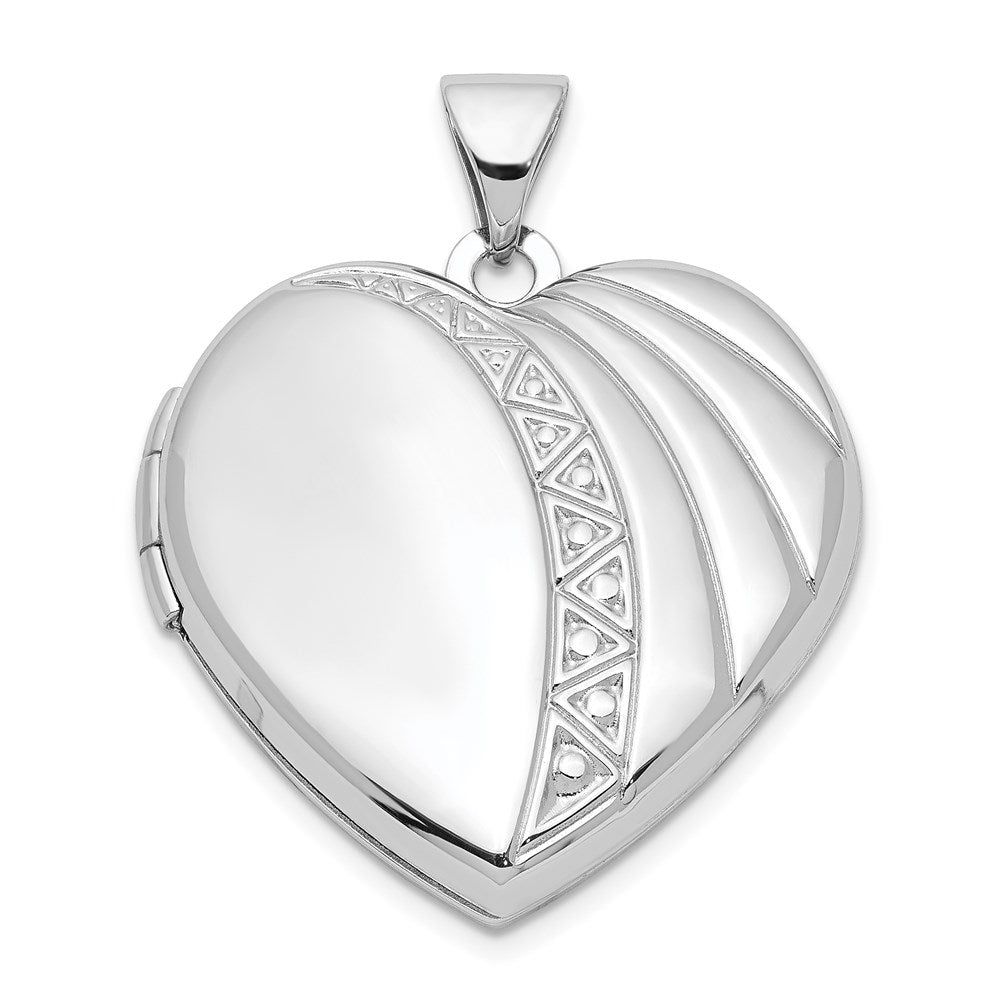 Sterling Silver Rhodium-plated Textured Heart Locket