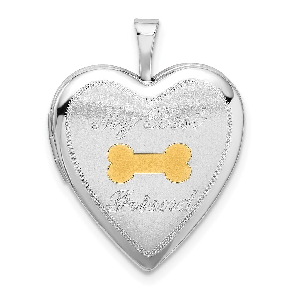 Sterling Silver Rhodium & Gold-plated My Best Friend Dog Bone Heart Locket