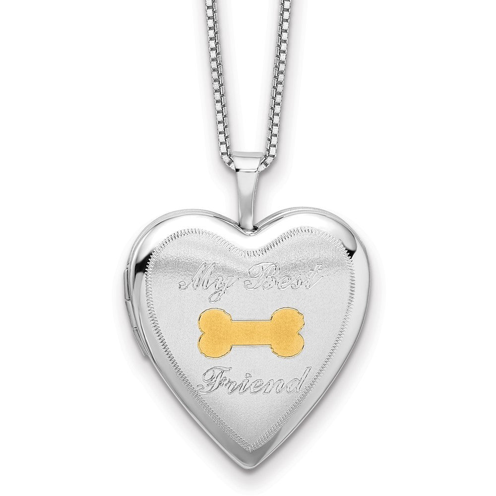 Sterling Silver Gold-plated My Best Friend Dog Bone Heart Locket Necklace