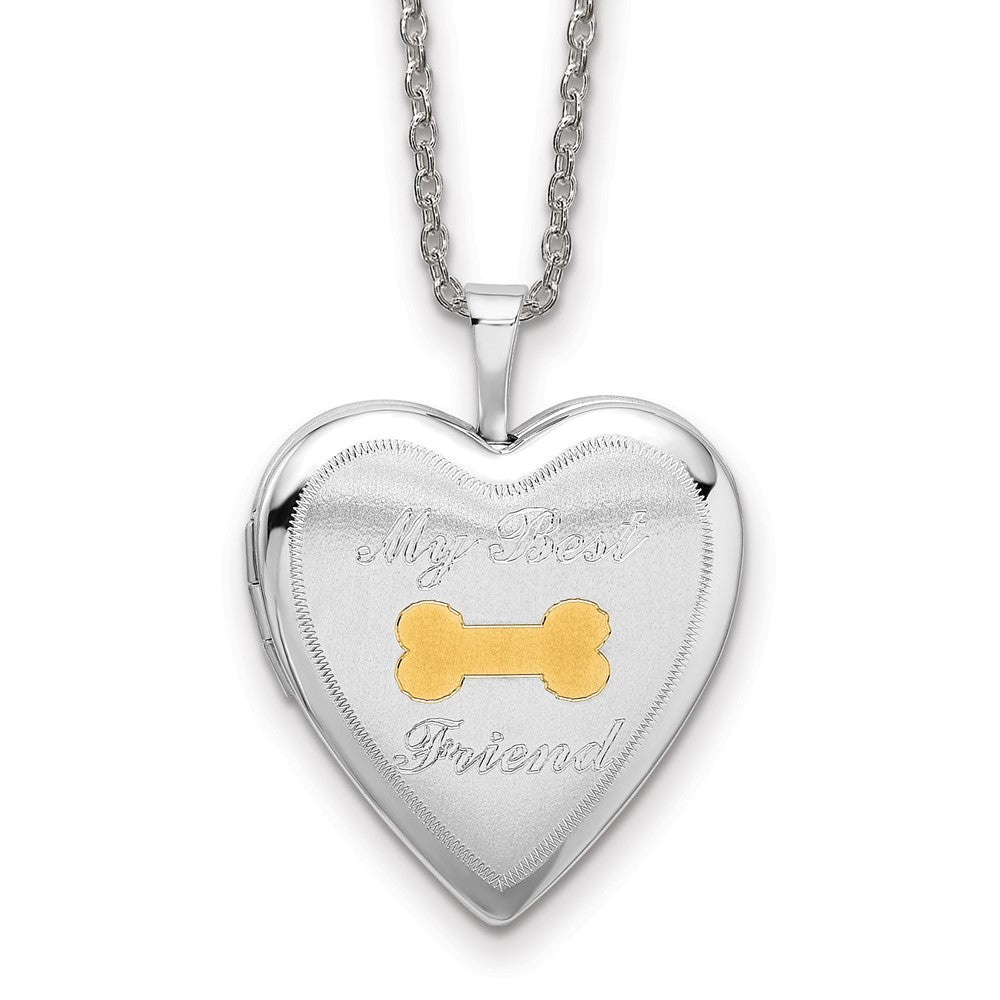 Sterling Silver Rh-pl Gold-pl My Best Friend Dog Bone Heart Locket Necklace