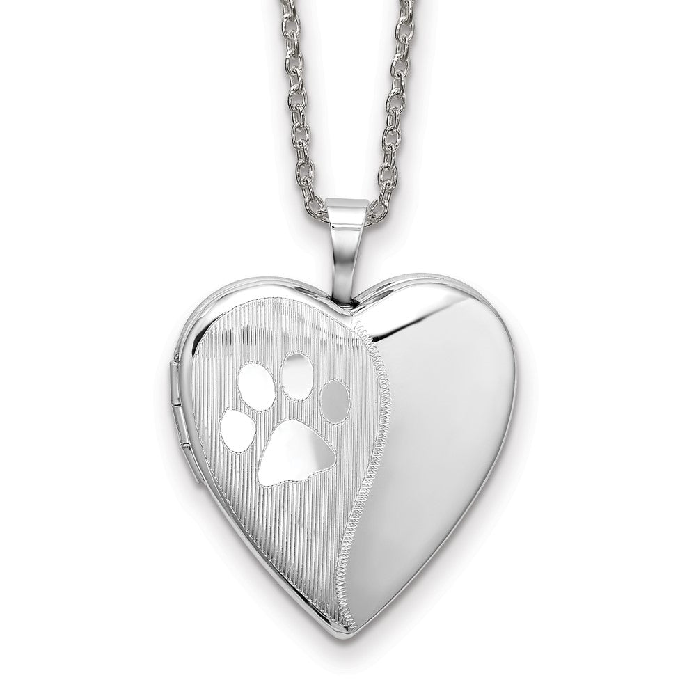 Sterling Silver Rh-pl Paw Prints Heart Locket Necklace