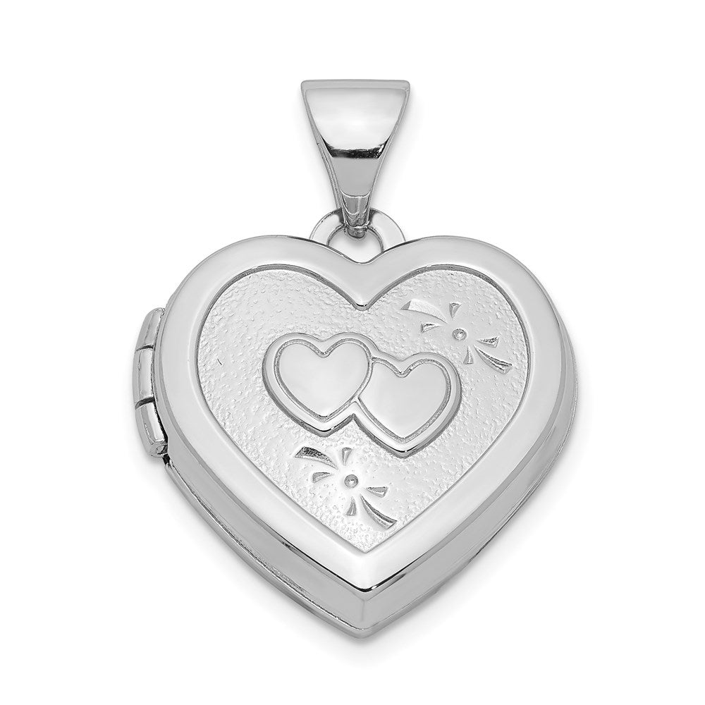 Sterling Silver Rhodium-plated Double Heart on Heart Locket