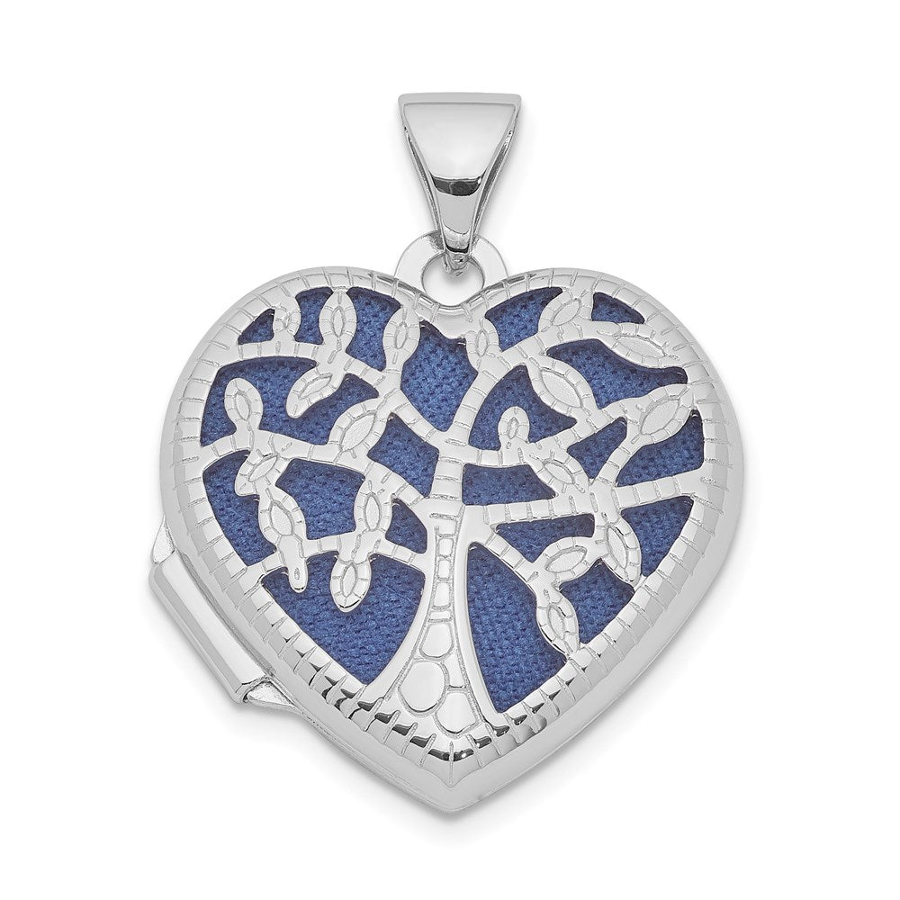 Sterling Silver Rhodium-plated Filigree Tree Heart Locket