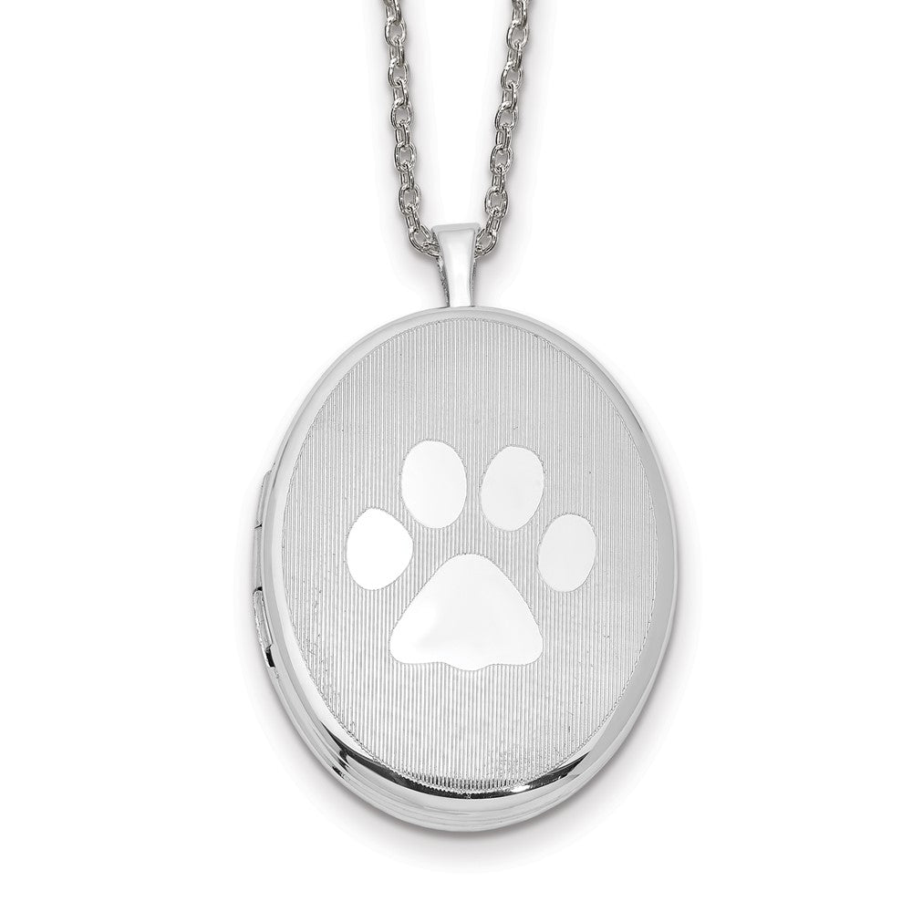 Sterling Silver Rh-pl Oval & Paw Print Locket Necklace