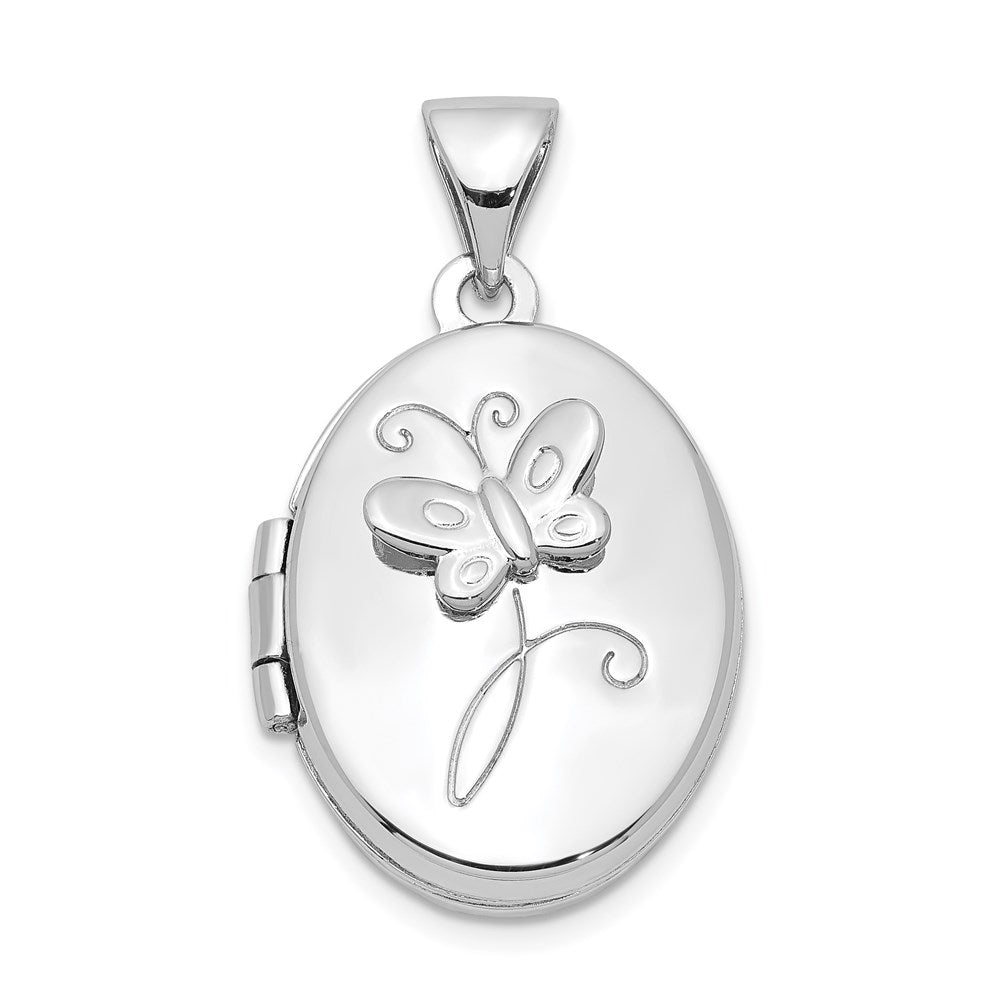 Sterling Silver Rhodium-plated 17x Butterfly Oval Locket