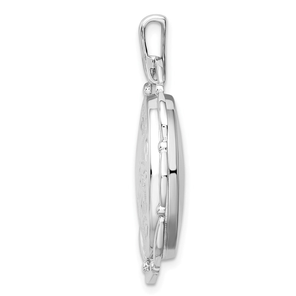 Sterling Silver Rhodium-plated 21x Floral Oval Locket