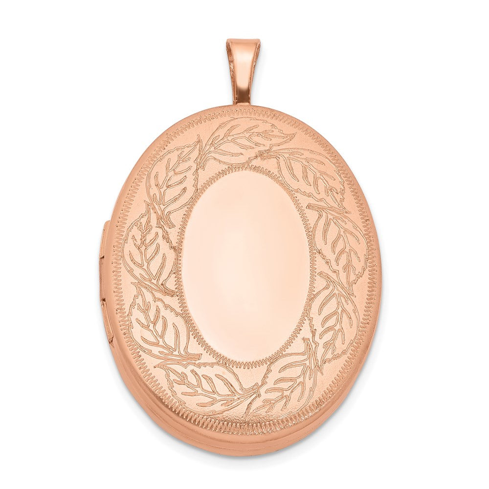 Sterling Silver Rose Gold-plated Leaf Border Oval Locket