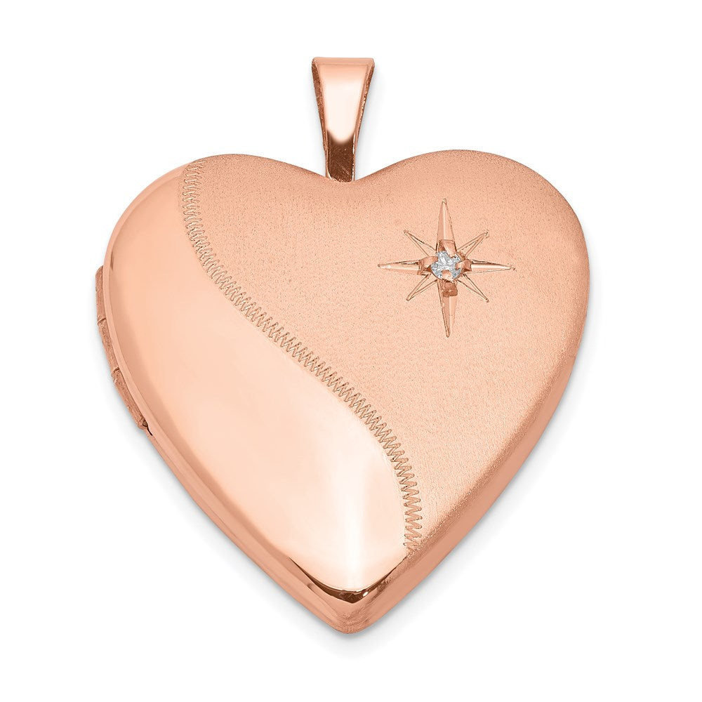 Sterling Silver Rose Gold-plated Polished & Satin Diamond Heart Locket