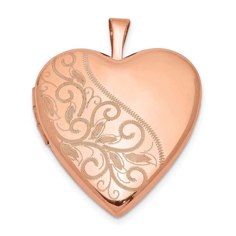 Sterling Silver Rose Gold-plated Swirl & Polished Heart Locket