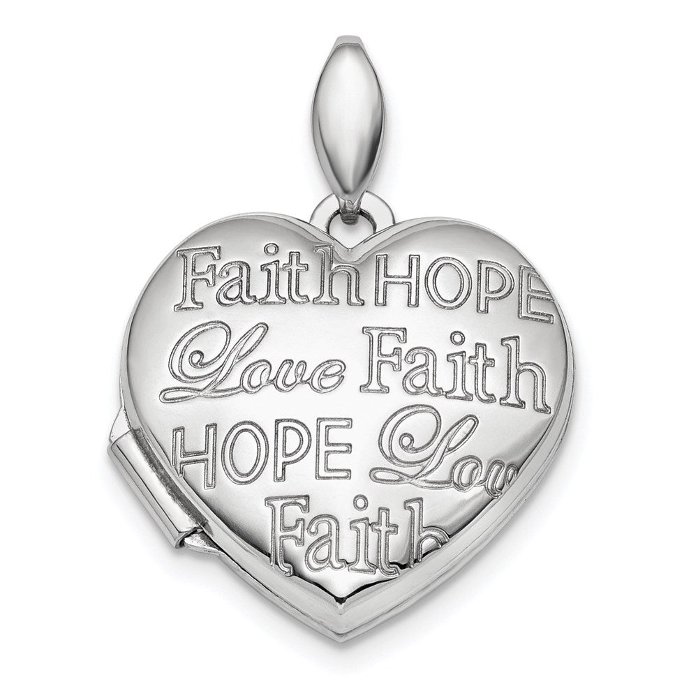 Sterling Silver Rhodium-plated Faith Hope Love Heart Locket