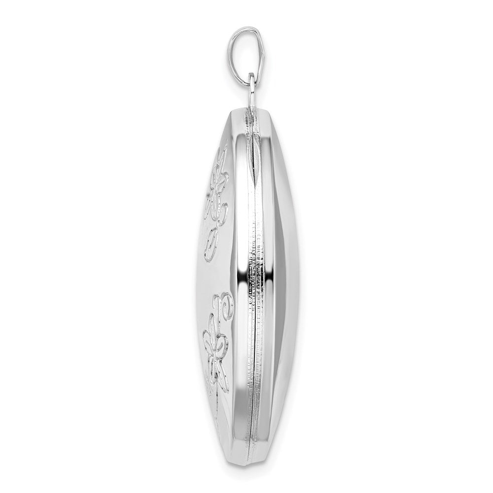 Sterling Silver Rhodium-plated Floral Oval Locket