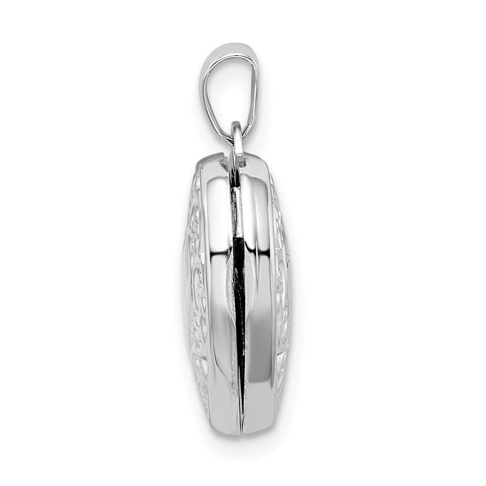 Sterling Silver Rhod-plated Scroll Border Reversible Heart Locket