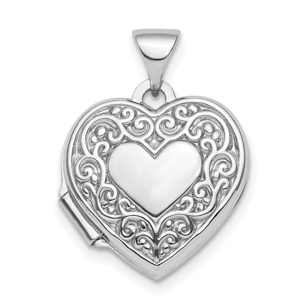 Sterling Silver Rhod-plated Scroll Border Reversible Heart Locket