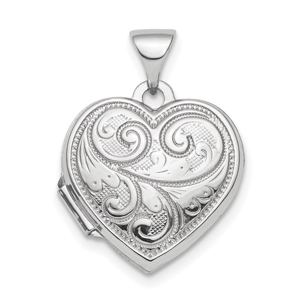 Sterling Silver Rhodium-plated Polished Heart Patterned Locket