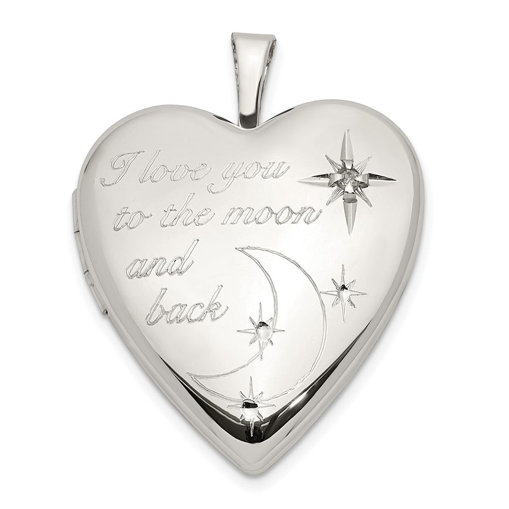 Sterling Silver Rhod-pltd LOVE TO THE MOON Diamond Heart Locket