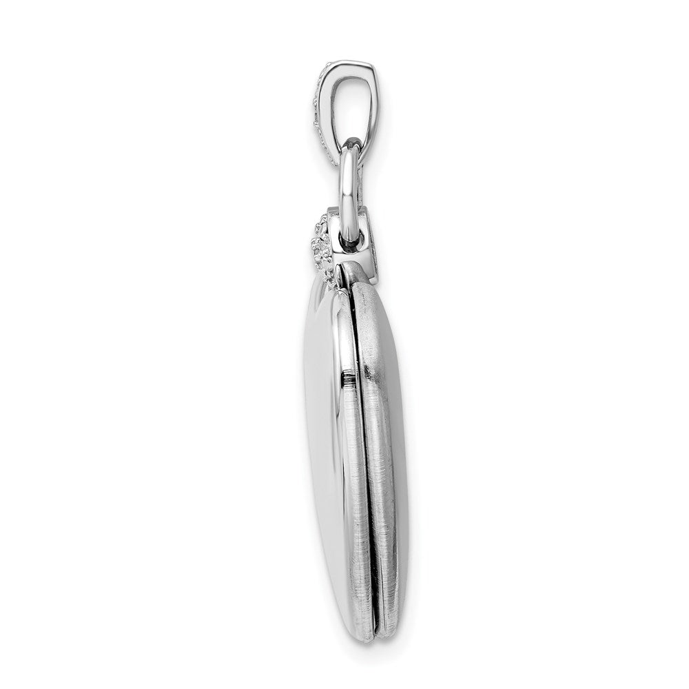 Sterling Silver Rhodium-plated Heart Dia. Accent D/C Satin Locket