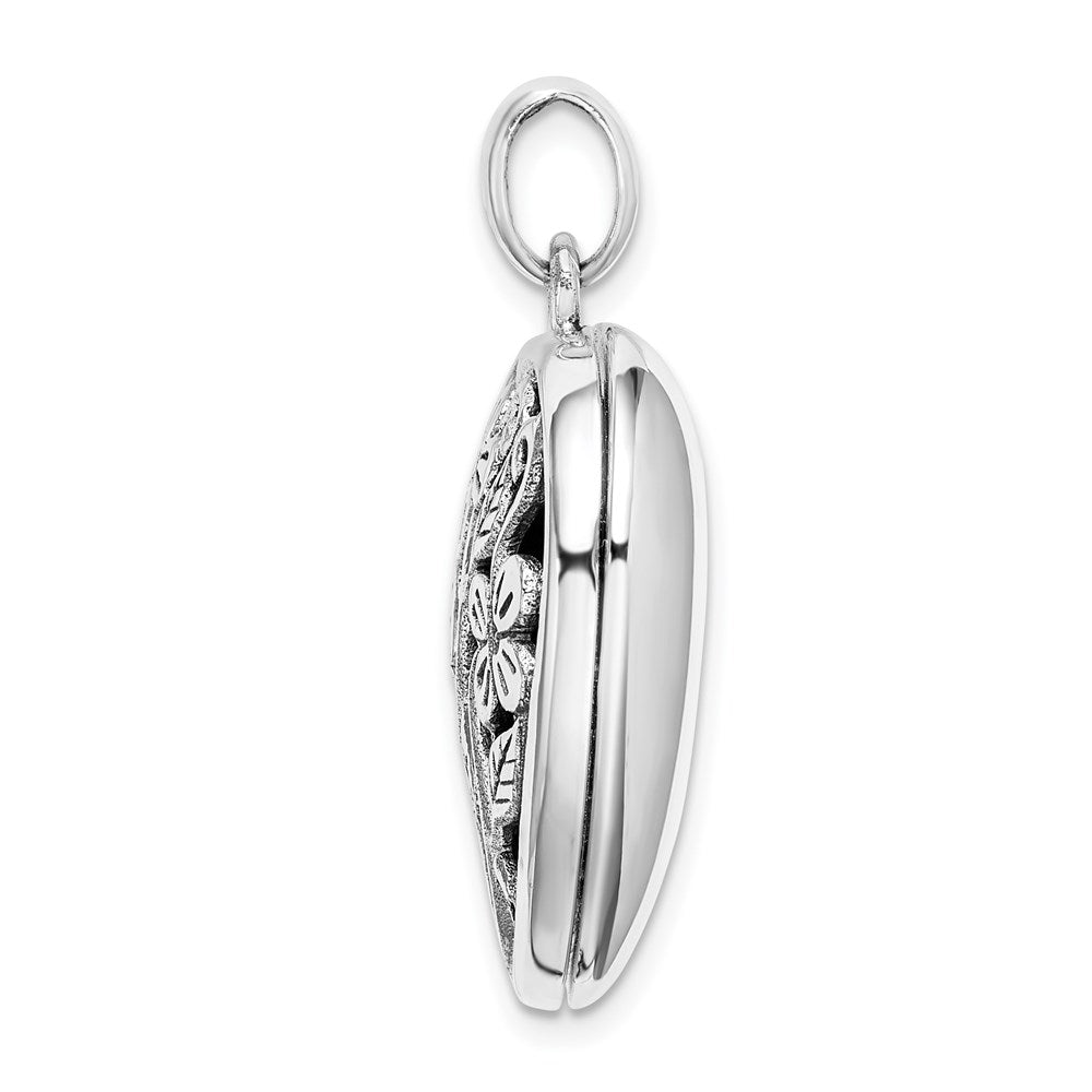 Sterling Silver Polished & Antiqued Filigree Floral Top Heart Locket