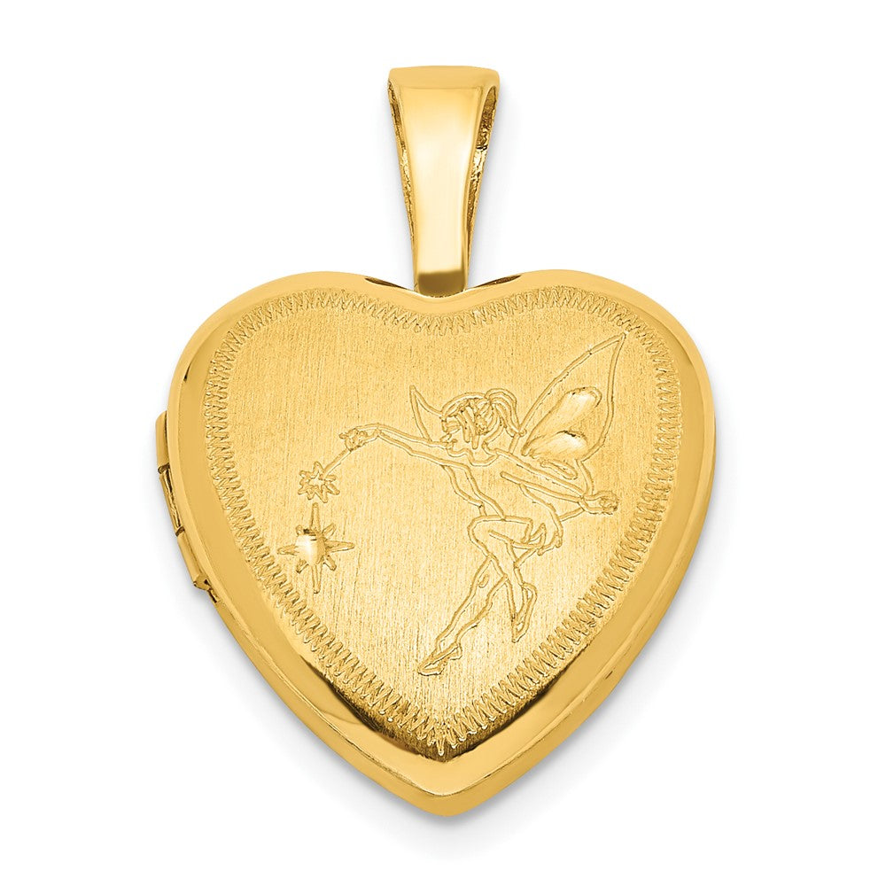 Sterling Silver Gold-plated Satin & Polished Fairy Heart Locket