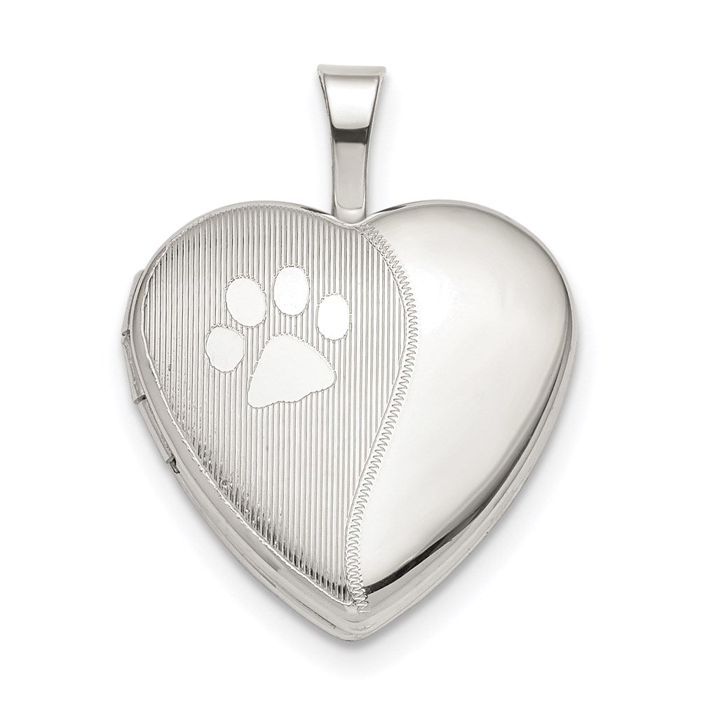 Sterling Silver Rhodium-plated Paw Print Heart Locket