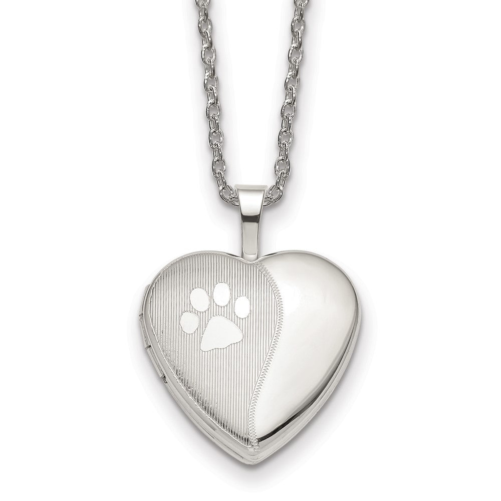 Sterling Silver 16mm Paw Print Heart Locket Necklace