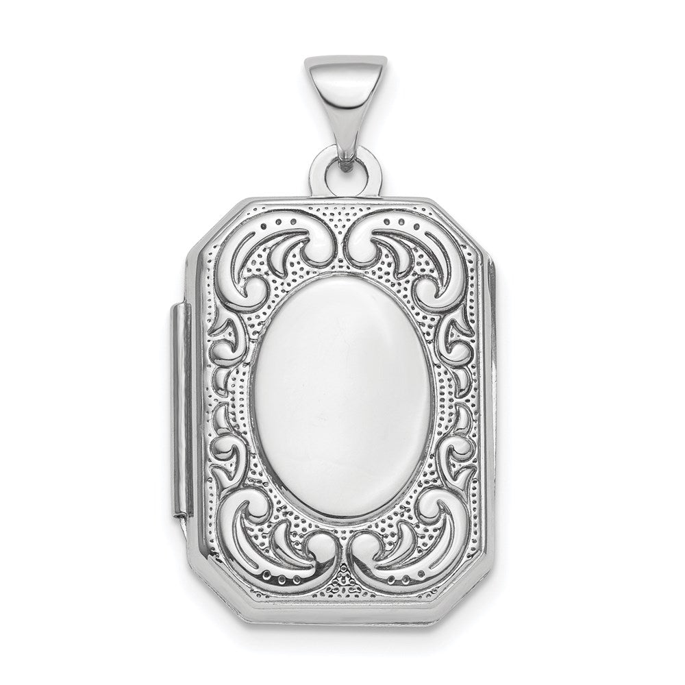 Sterling Silver Rhodium-plated Polished Fancy Scroll Octagonal Locket