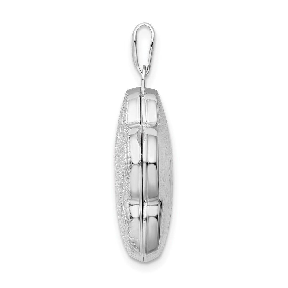 Sterling Silver Rhodium-plated Polished Domed Swirl Flower Locket