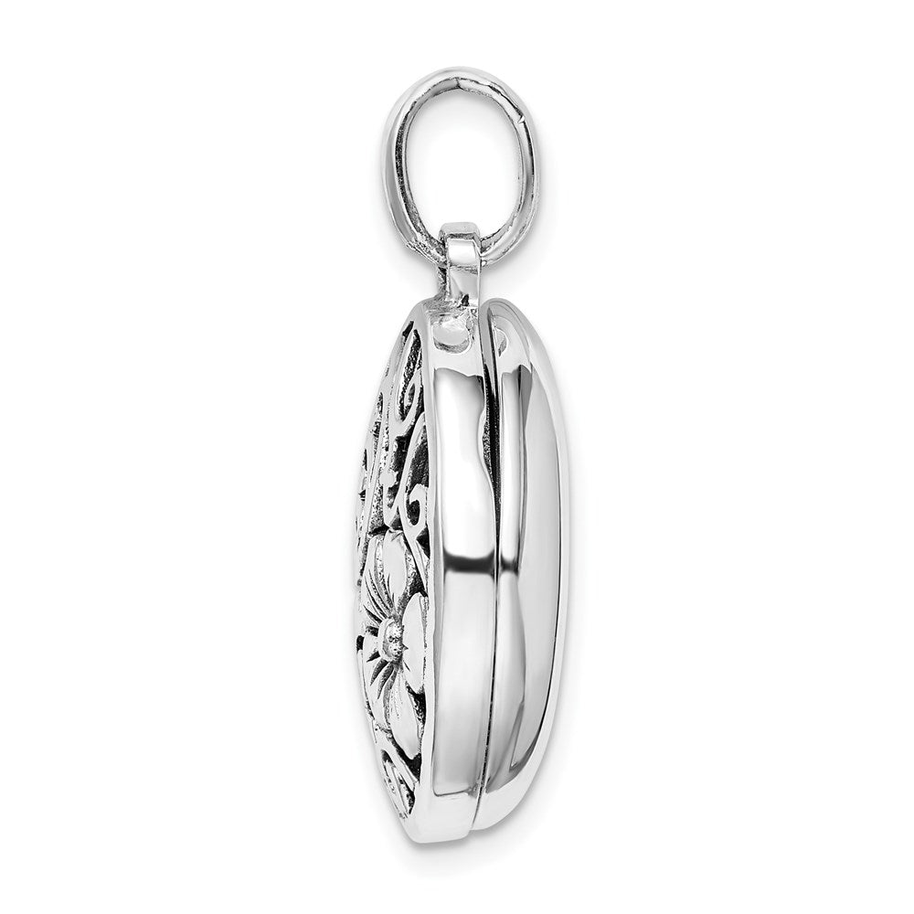 Sterling Silver Antiqued Filigree Floral Top Locket Pendant