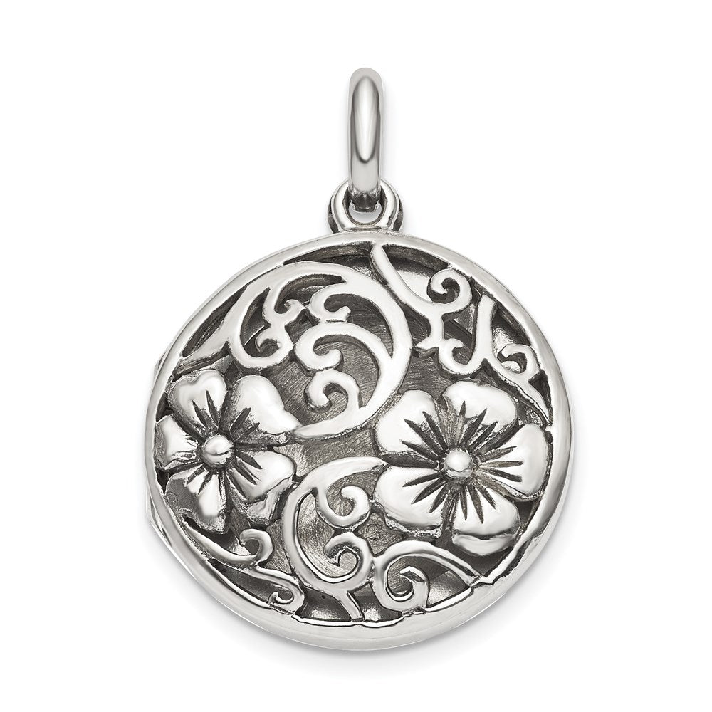Sterling Silver Antiqued Filigree Floral Top Locket Pendant